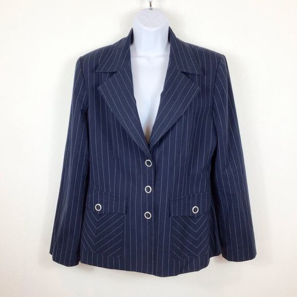 CAbi Blue Pinstripe Blazer Jacket Snap Front size 10 - Picture 1 of 5